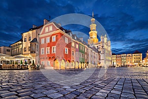 Stary Rynek square at dusk in Poznan, Poland photo