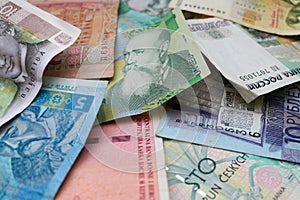 Stash of mixed banknotes of eastern european currencies