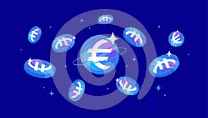 STASIS EURO EURS coins falling from the sky. EURS cryptocurrency concept banner background photo
