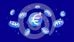 STASIS EURO EURS coins falling from the sky. EURS cryptocurrency concept banner background