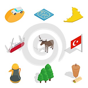 State affiliation icons set, isometric style