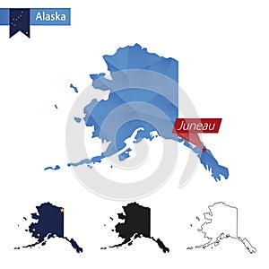 State of Alaska blue Low Poly map with capital Juneau