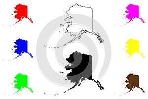 State of Alaska (United States of America, USA or U.S.A.) silhouette and outline map, Alaaskaq, Alaskaq, Alaxsxax