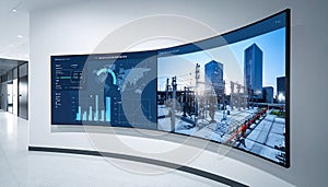 Futuristic Control Room with Curved Data Screen