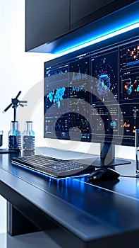 High-Tech Data Analysis Workstation with Blue Light