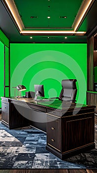 Modern Office with Green Screen for Virtual Production