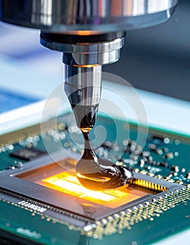 High-Tech Microchip Assembly with Robotic Arm