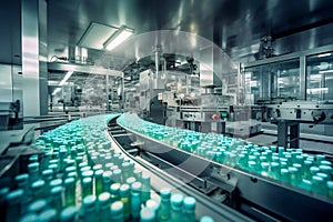 State-of-the-art pharmaceutical factory with pill conveyor. AI