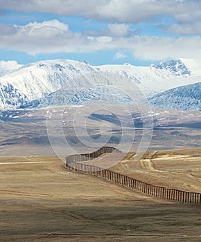 The state border between Rosiey and Mongolia in the Altai Mountains