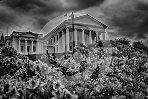 State Capital Building Sitting High on a Hill in Black and White HDR