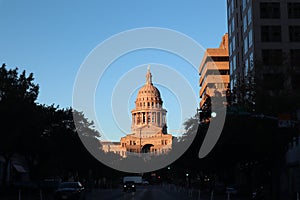 State Capitol Building emerging from shadows downtown Austin, Texas