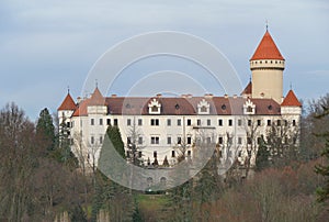 State castle Konopiste in autumn, cloudy sky