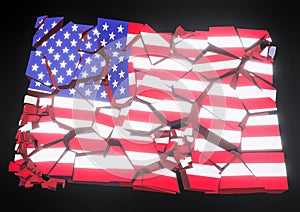 State collapse USA Flag 3d illustration rendered
