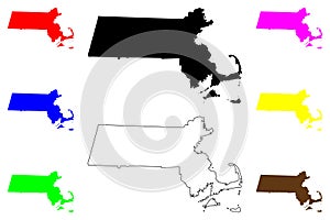 State Commonwealth of Massachusetts (United States of America, USA or U.S.A.) silhouette and outline map