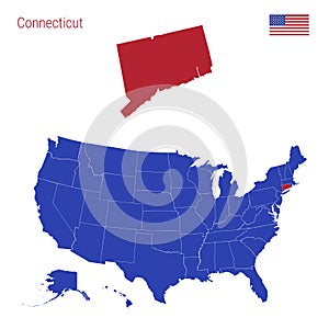 The State of Connecticut is Highlighted in Red. Vector Map of the United States Divided into Separate States photo