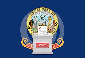 State flag and ballot box. Presidential elections in Idaho State