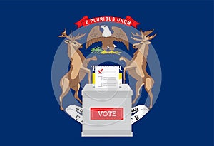 State flag and ballot box. Presidential elections in Michigan state