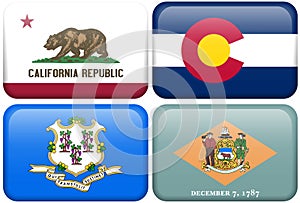 State Flags: CA, CO, Connecticut, Delaware