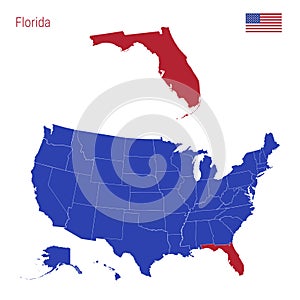 The State of Florida is Highlighted in Red. Vector Map of the United States Divided into Separate States.