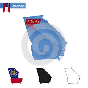 State of Georgia blue Low Poly map with capital Atlanta