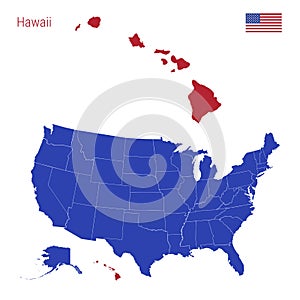 The State of Hawaii is Highlighted in Red. Vector Map of the United States Divided into Separate States photo