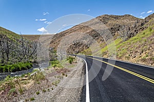 State Highway 225 follows the curves of the Owyhee River north of Elko, Nevada, USA