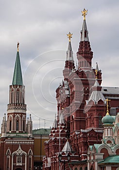 State Historical Museum and Moscow Kremlin. Moscow Street scene.