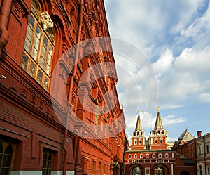 State Historical Museum of Russia, wedged between Red Square and Manege Square in Moscow, Russia