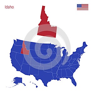 The State of Idaho is Highlighted in Red. Vector Map of the United States Divided into Separate States. photo