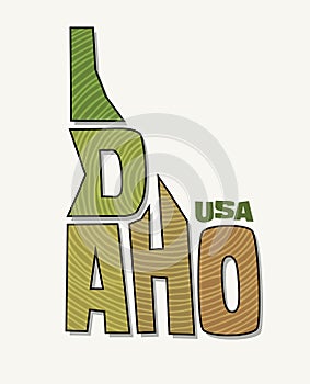 State of Idaho with the name distorted into state shape. Pop art style vector illustration