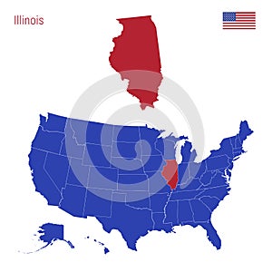 The State of Illinois is Highlighted in Red. Vector Map of the United States Divided into Separate States. photo