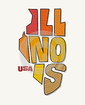 State of Illinois with the name distorted into state shape. Pop art style vector illustration