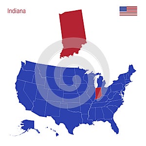 The State of Indiana is Highlighted in Red. Vector Map of the United States Divided into Separate States photo