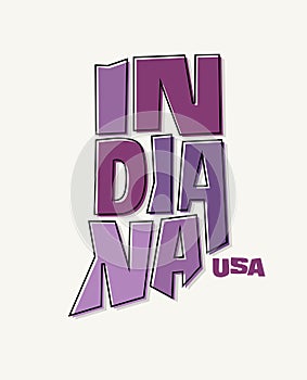 State of Indiana with the name distorted into state shape. Pop art style vector illustration