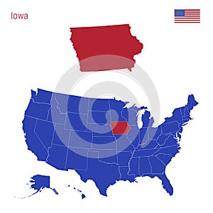 The State of Iowa is Highlighted in Red. Vector Map of the United States Divided into Separate States photo