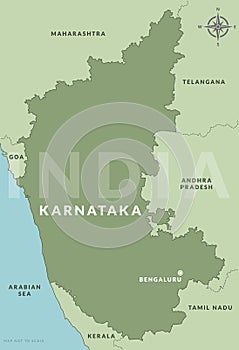 State of Karnataka India with capital city Bengaluru hand drawn map