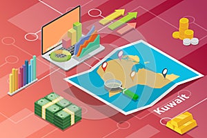 State of kuwait isometric business economy growth country with map and finance condition - vector illustration