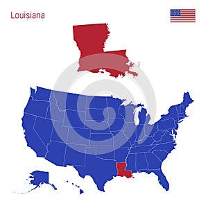 The State of Louisiana is Highlighted in Red. Vector Map of the United States Divided into Separate States. photo