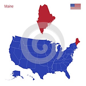 The State of Maine is Highlighted in Red. Vector Map of the United States Divided into Separate States photo