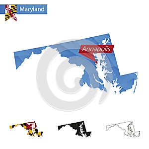 State of Maryland blue Low Poly map with capital Annapolis