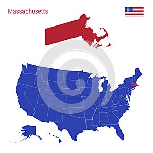 The State of Massachusetts is Highlighted in Red. Vector Map of the United States Divided into Separate States.