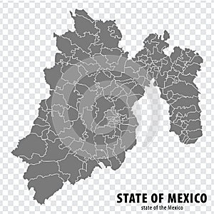 State of Mexico map on transparent background. Blank map of  Edomex  with  regions in gray for your web site design, logo, app, UI photo