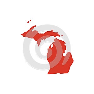 State of Michigan vector map silhouette. MI state shape icon. Outline contour map of Michigan.