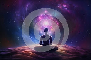 Transcendental chakras space meditation human silhouette. Generative AI