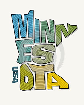 State of Minnesota with the name distorted into state shape. Pop art style vector illustration
