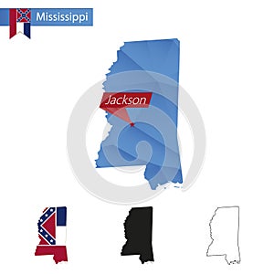 State of Mississippi blue Low Poly map with capital Jackson