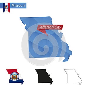 State of Missouri blue Low Poly map with capital Jefferson City