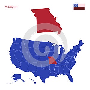 The State of Missouri is Highlighted in Red. Vector Map of the United States Divided into Separate States. photo