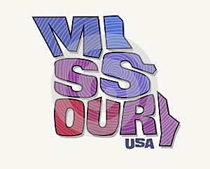 State of Missouri with the name distorted into state shape. Pop art style vector illustration