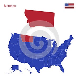 The State of Montana is Highlighted in Red. Vector Map of the United States Divided into Separate States photo